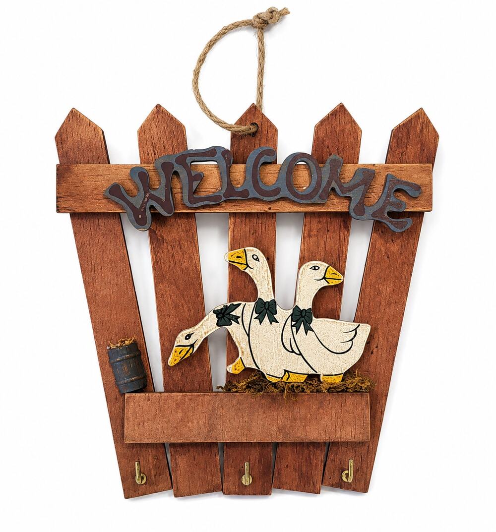 Vintage Country Geese Welcome Sign Key Holder Wall Hanging Cottagecore